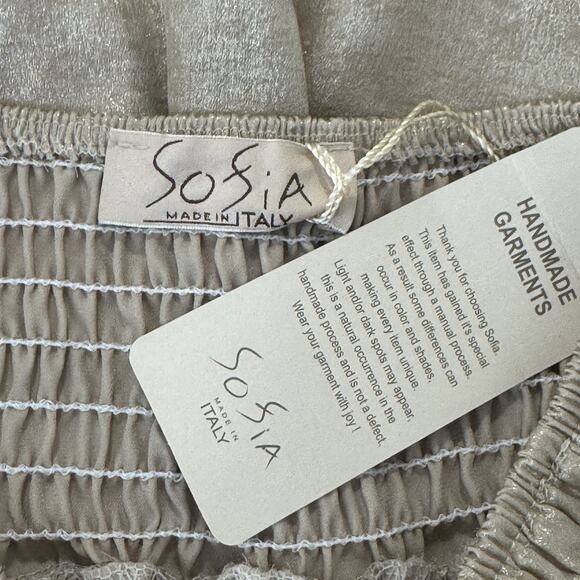 NWT Sofia Made In Italy Orleans Smocked Tiered Mini Skirt One Size Gold - Picture 11 of 13